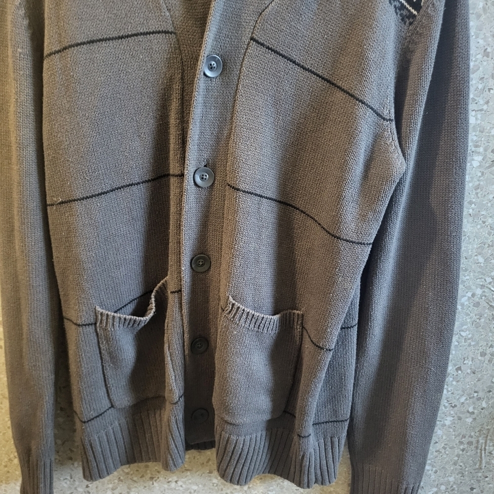Quite Luxury"On The Byas" Cocktails Party Mens Cardigan  Gray/White/Blue, Size L - Picture 4 of 7
